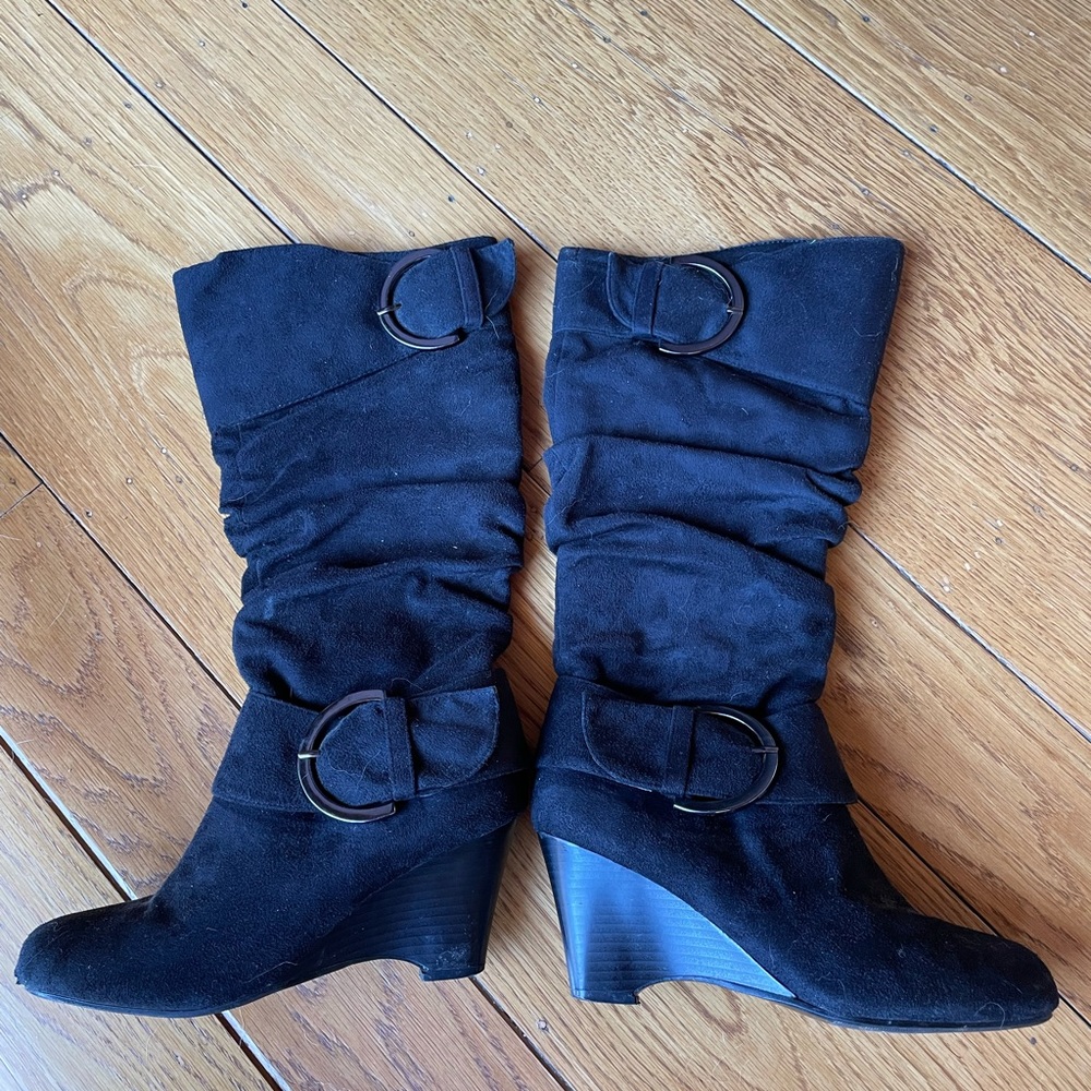 Journee Collection Black Heeled Boots Size 8